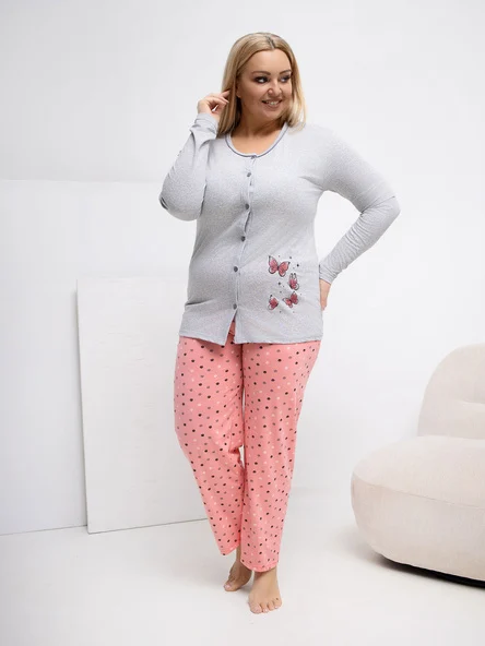Pijama Dama Maneca lunga, Buline, Forever Pink, Gri Marimi Mari