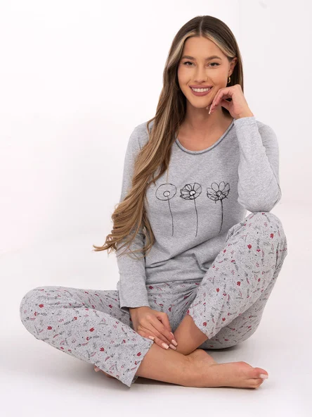 Pijama Dama Maneca lunga, Dreapta, Forever Pink, Gri Marimi Mari