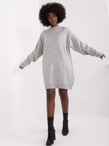 Rochie Dama Mini, Decolteu rotund, BADU, Gri Eleganta Office