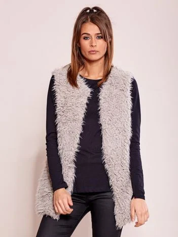 Vesta Dama Fara maneci, Guler inalt, Wool Fashion Italia, Gri Casual