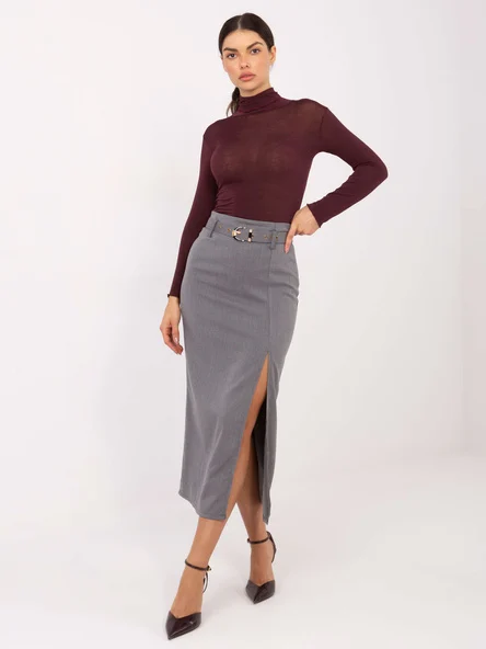 Fusta Dama Midi, Elegant, RUE PARIS, Gri Eleganta Office