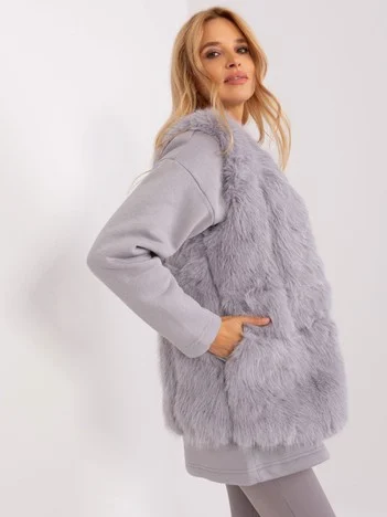 Vesta Dama Fara maneci, Guler inalt, Wool Fashion Italia, Gri de Vara Marimi Mari
