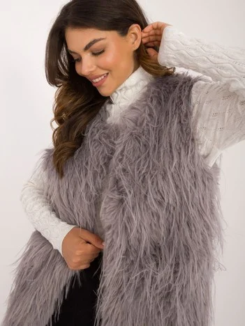 Vesta Dama Fara maneci, Guler inalt, Wool Fashion Italia, Gri de Vara