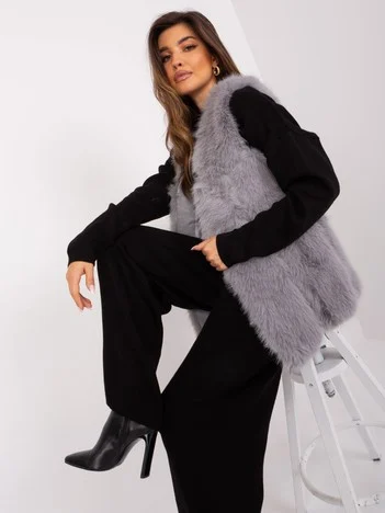 Vesta Dama Fara maneci, Guler inalt, Wool Fashion Italia, Gri de Vara