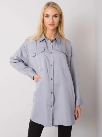 Camasa Dama Maneca lunga, Decolteu cu guler, ex moda, Gri Casual