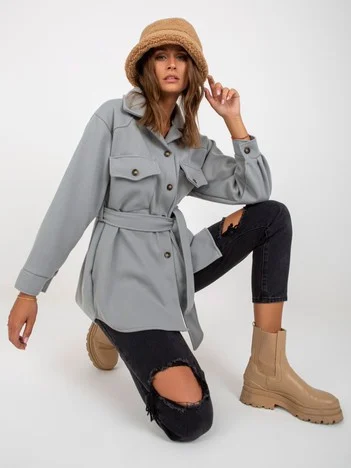 Palton Dama Maneca lunga, Decolteu cu guler, City Donna, Gri Eleganta Office