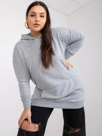 Hanorac Dama Maneca lunga, Imprimat, BASIC FEEL GOOD, Gri Casual Marimi Mari