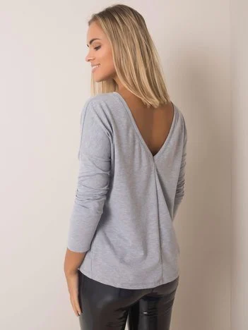 Bluza Dama Maneca lunga, Decolteu barcuta, BASIC FEEL GOOD, Gri Eleganta Office