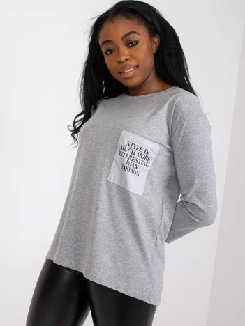 Bluza Dama Maneca lunga, Decolteu rotund, ex moda, Gri Eleganta Office