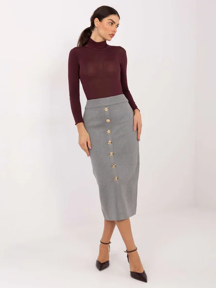 Fusta Dama Midi, Elegant, M.B.21, Gri Eleganta Office