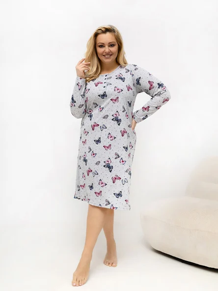 Camasa de Noapte Dama Maxi, Rochie dreapta, Forever Pink, Gri Marimi Mari