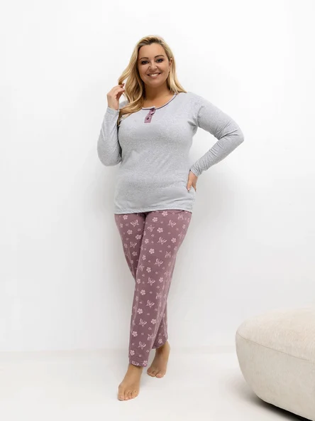 Pijama Dama Maneca lunga, Floral, Forever Pink, Gri Marimi Mari