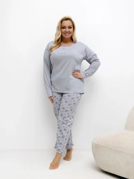 Pijama Dama Maneca lunga, Floral, Forever Pink, Gri Marimi Mari