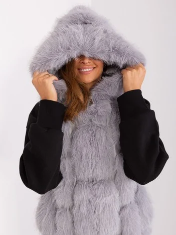 Vesta Dama Fara maneci, Guler inalt, Wool Fashion Italia, Gri Casual Marimi Mari