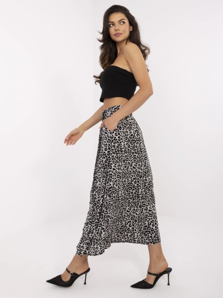 Fusta Dama Midi, Animal print, Fresh Made, Gri Casual