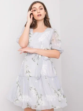 Rochie Dama Mini, Floral, LAKERTA, Gri de Sarbatori