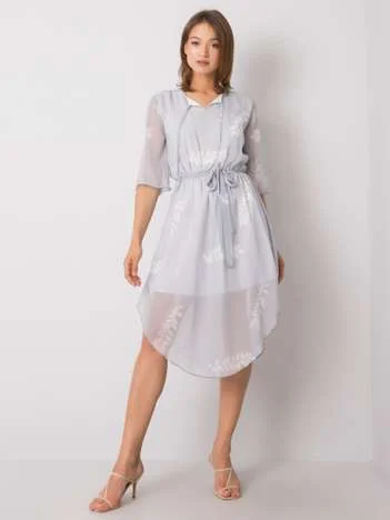 Rochie Dama Midi, Imprimat, LAKERTA, Gri Eleganta Office