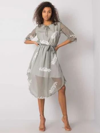 Rochie Dama Midi, Imprimat, LAKERTA, Gri Eleganta Office