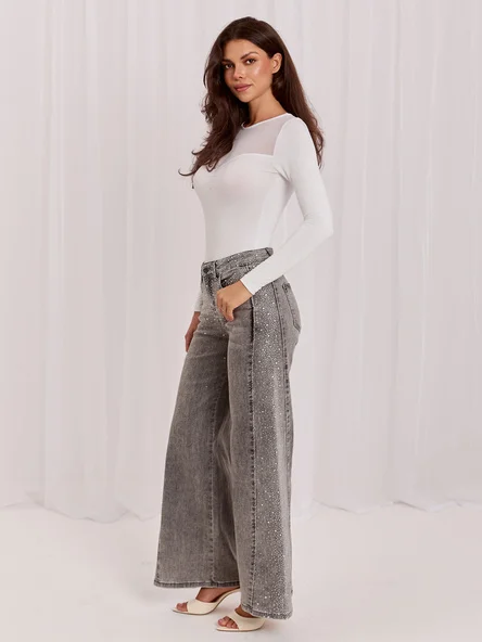 Blugi Dama Lunga, Larga, ITALY MODA, Gri de Petrecere