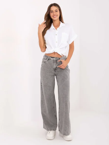 Pantaloni Dama Larga, Guler inalt, Sublevel, Gri Casual Marimi Mari