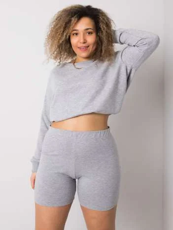 Pantaloni Scurti Dama Bumbac, BASIC FEEL GOOD, Gri Casual Marimi Mari