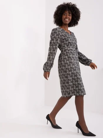 Rochie Dama Maxi, Geometric, LAKERTA, Negru Eleganta Office