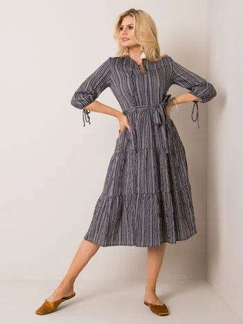 Rochie Dama Midi, Dungi, LAKERTA, Negru Eleganta Office