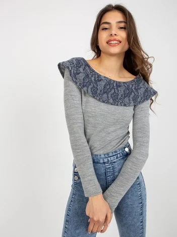 Pulover Dama Maneca lunga, Dantela, LAKERTA, Gri