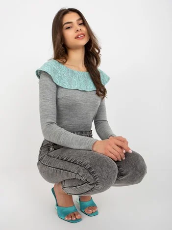 Pulover Dama Maneca lunga, Dantela, LAKERTA, Albastru