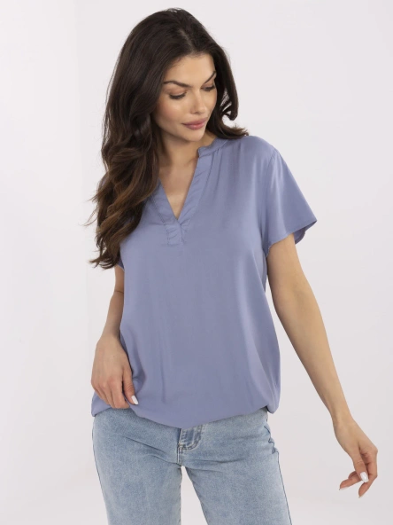 Bluza Dama Mini, Decolteu in V, Sublevel, Albastru Casual Marimi Mari