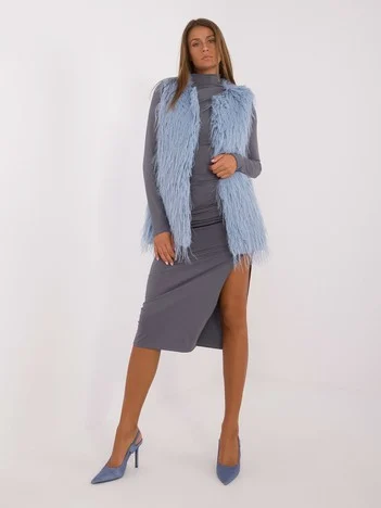 Vesta Dama Fara maneci, Guler inalt, Wool Fashion Italia, Albastru de Vara
