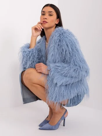 Jacheta Dama Maneca lunga, Elegant, Wool Fashion Italia, Albastru de Petrecere