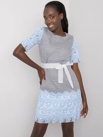 Rochie Dama Mini, Floral, LAKERTA, Albastru de Ocazie Nunta
