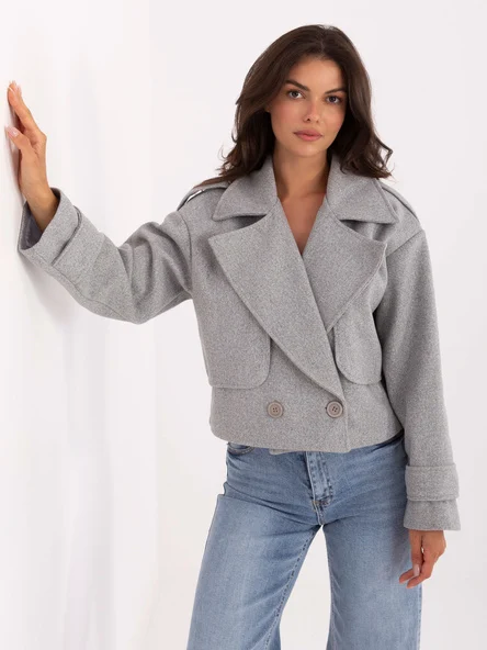 Jacheta Dama Mini, Guler inalt, RUE PARIS, Gri Eleganta Office