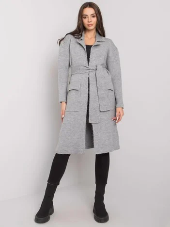Cardigan Dama Maneca lunga, Guler inalt, RUE PARIS, Gri Eleganta Office