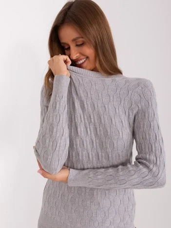 Pulover Dama Maneca lunga, Imprimat, Wool Fashion Italia, Gri Casual