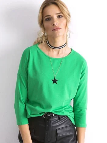 Bluza Dama Maneca 3/4, Decolteu barcuta, BASIC FEEL GOOD, Verde Casual