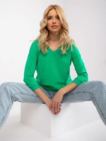Bluza Dama Maneca 3/4, Decolteu in V, BASIC FEEL GOOD, Verde Eleganta Office