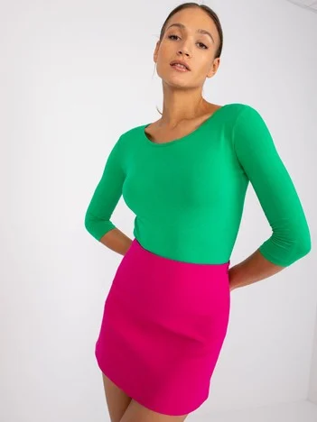 Bluza Dama Maneca 3/4, Decolteu rotund, BASIC FEEL GOOD, Verde Eleganta Office