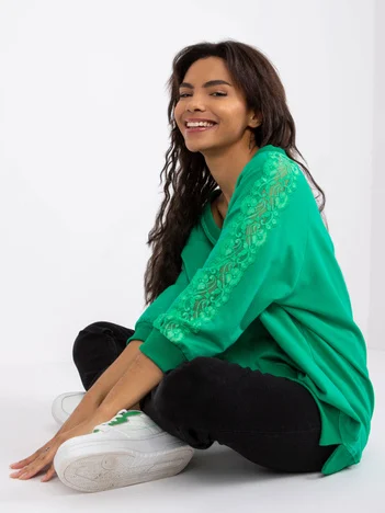 Bluza Dama Maneca 3/4, Dantela, RUE PARIS, Verde Eleganta Office