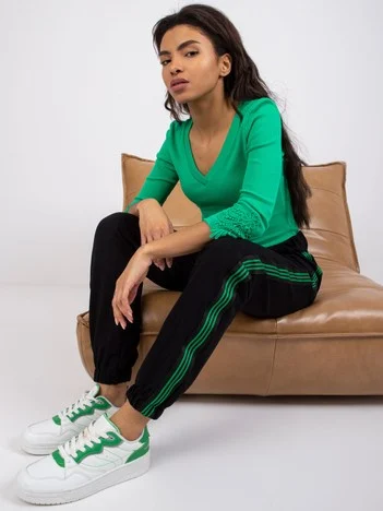 Bluza Dama Maneca 3/4, Dantela, RUE PARIS, Verde Eleganta Office