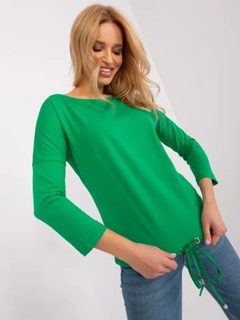Bluza Dama Maneca 3/4, Decolteu barcuta, BASIC FEEL GOOD, Verde Casual