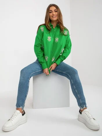 Camasa Dama Maneca lunga, Paiete, MISS FRA, Verde de Petrecere