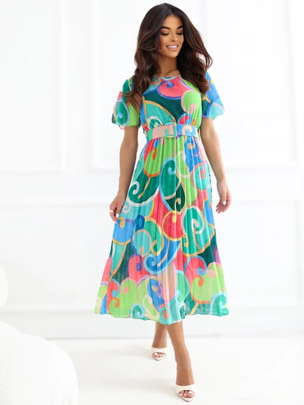 Rochie Dama Midi, Lejera, ITALY MODA, Verde Eleganta Office