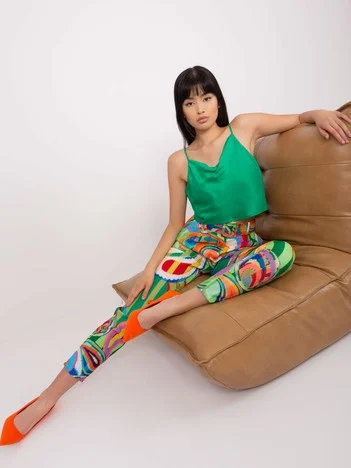 Pantaloni Dama Elegant, Guler inalt, ITALY MODA, Verde de Petrecere Marimi Mari