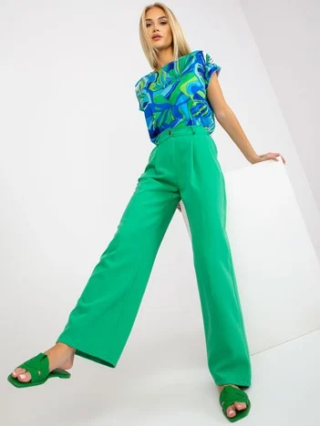 Pantaloni Dama Lejera, Guler inalt, ITALY MODA, Verde de Petrecere Marimi Mari