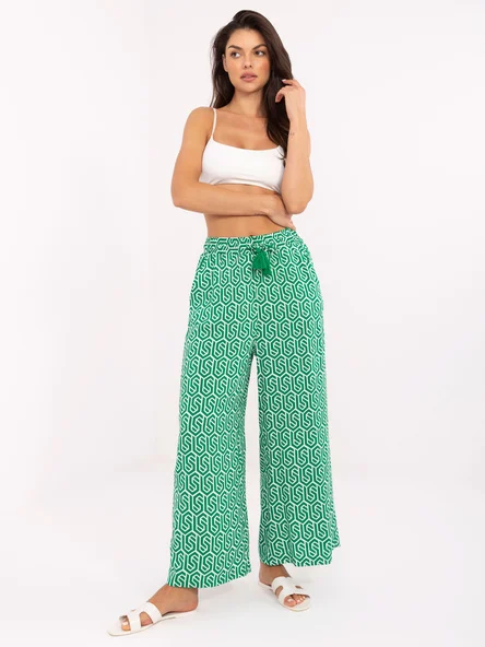 Pantaloni Dama Larga, Guler inalt, Sublevel, Verde Casual