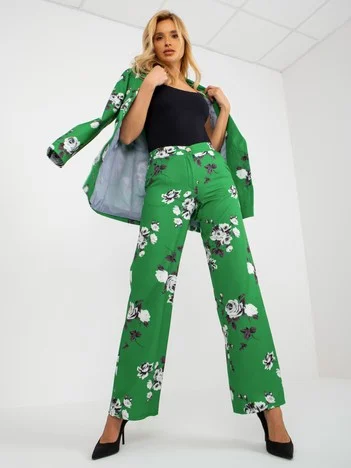 Pantaloni Dama Floral, Elegant, LAKERTA, Verde de Petrecere