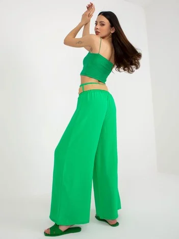 Pantaloni Dama Larga, Guler inalt, ITALY MODA, Verde Casual