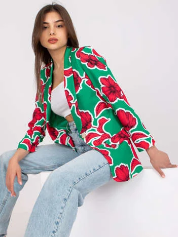 Sacou Dama Maneca lunga, Floral, ITALY MODA, Verde Eleganta Office Marimi Mari